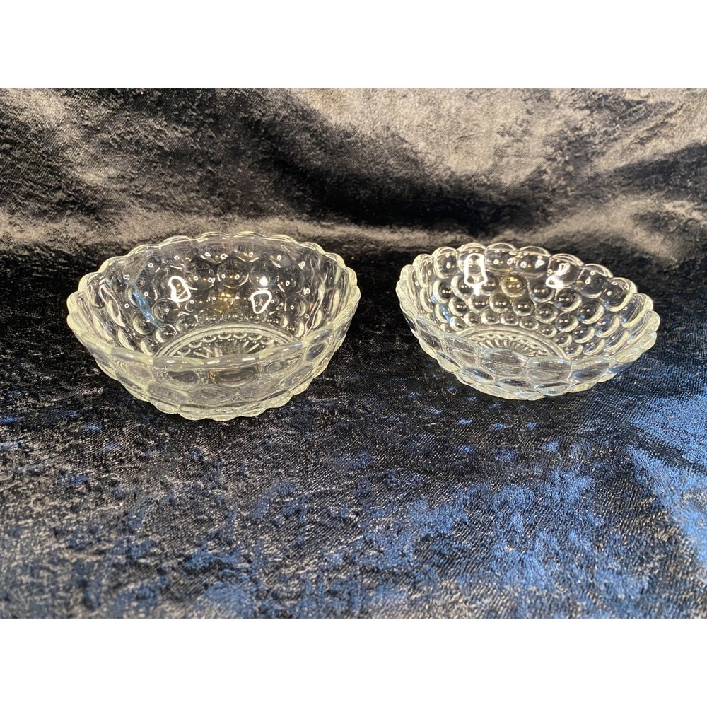 Vintage Anchor Hocking Clear Bubble Bowls Set of 2 Small Dessert 4 1/12" & 4 1/8